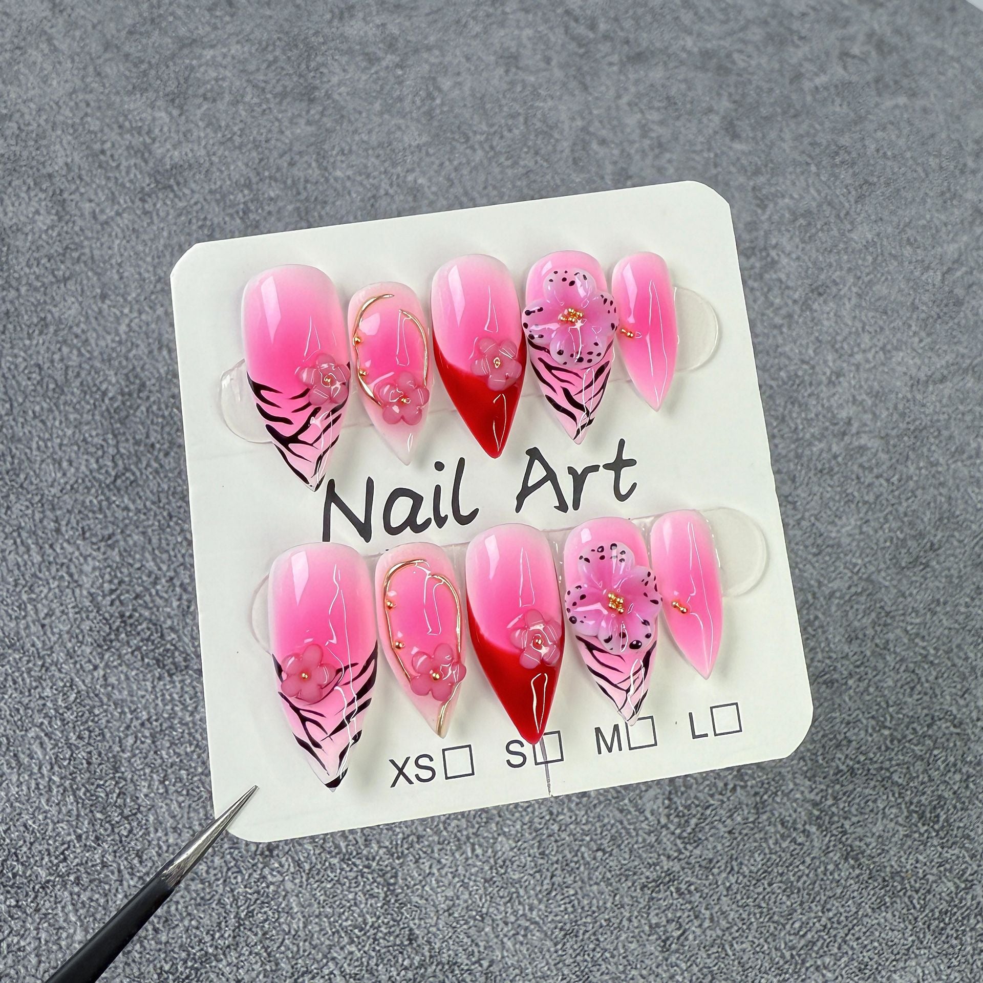 Unhas esculpidas tridimensionais de garotas doces e descoladas, blush puro desejo, unhas de pressão feitas à mão｜365nails