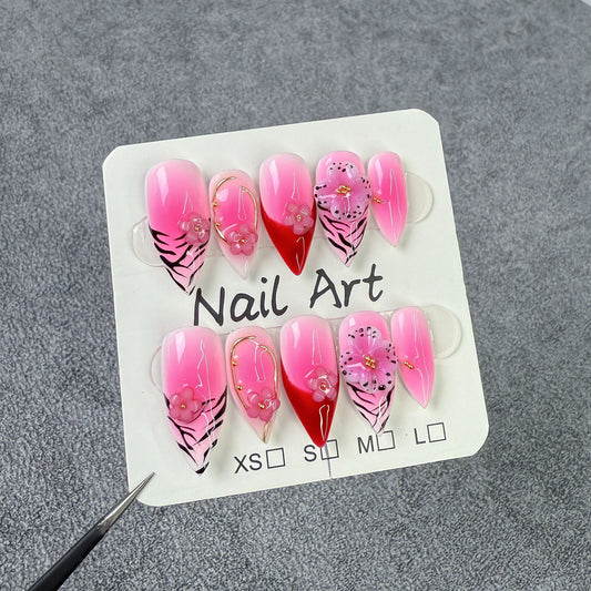 Sweet and cool babes three-dimensional carved nail patch  pure desire blush nail Handmade press on nails｜365nails