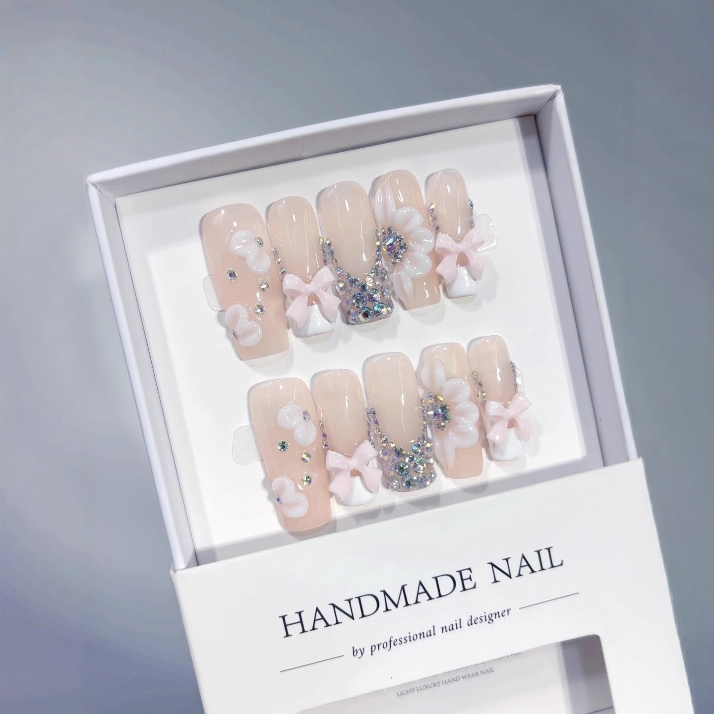 Coquette Bow Dream: "Pink & White" – Square Press-On Nails