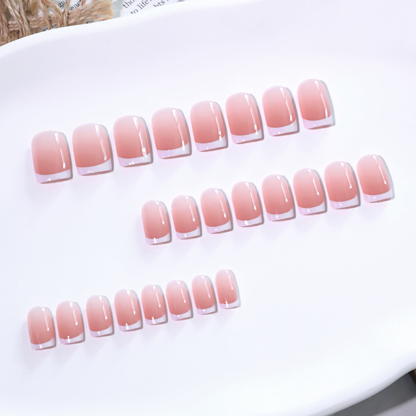 Short square French white explosion press-on nails