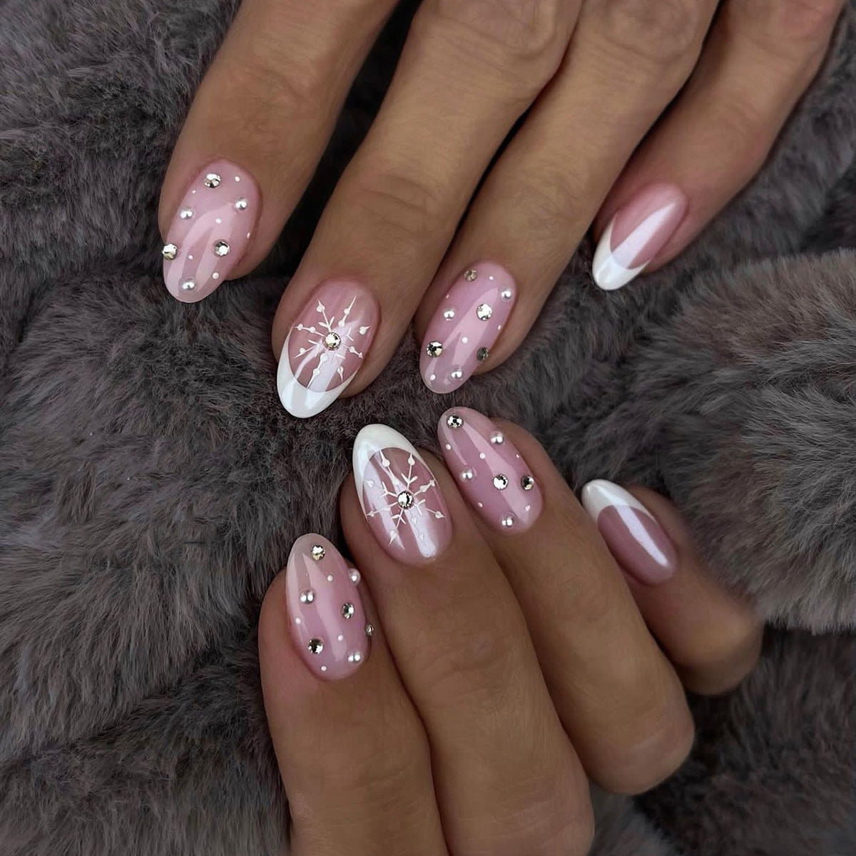 Christmas press on nails snowflake love snowman manicure short almond bow  long nail wholesale｜365nails