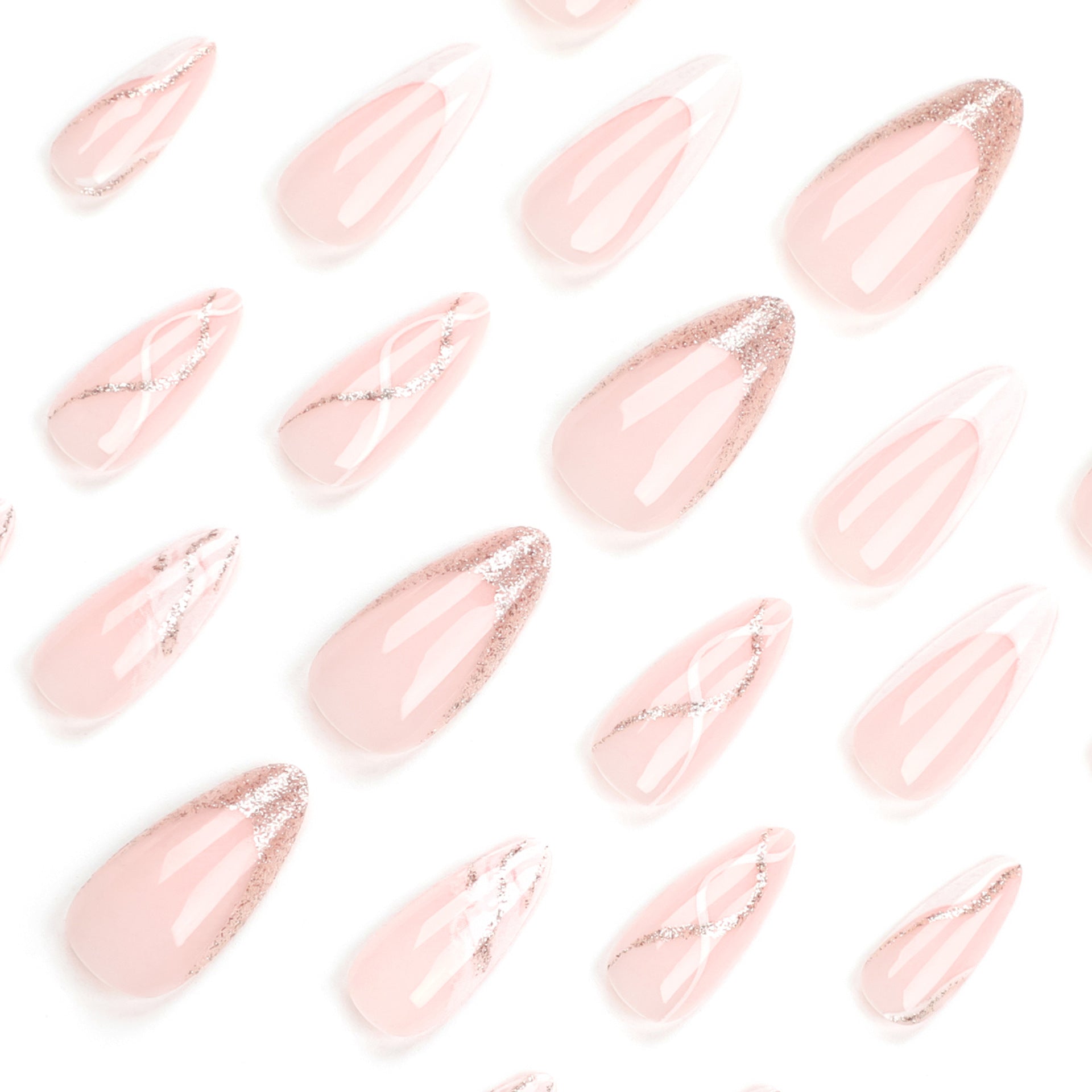 Almofadas médias e longas com glitter listrado francês falso es finalizadas 24 peças estilo nail art｜365nails