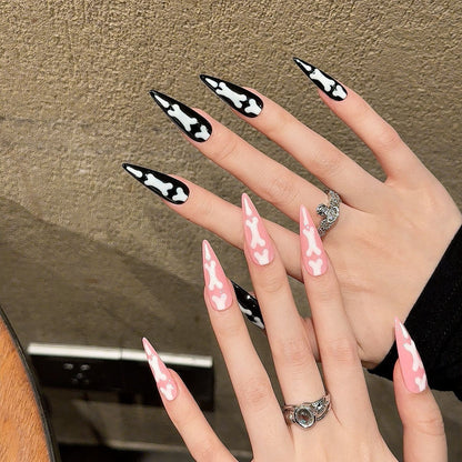 handmade nails Halloween gradient cat claw bones wear nails Halloween wear nails white Spice girl beauty | 365nails