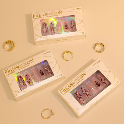 New Year's Chinese Dragon Country Chaofeng Nail Art Tablets Cross Point Diamond Wearing Nail Medium and Long Ballet Nail False Nail Wholesale｜365nails