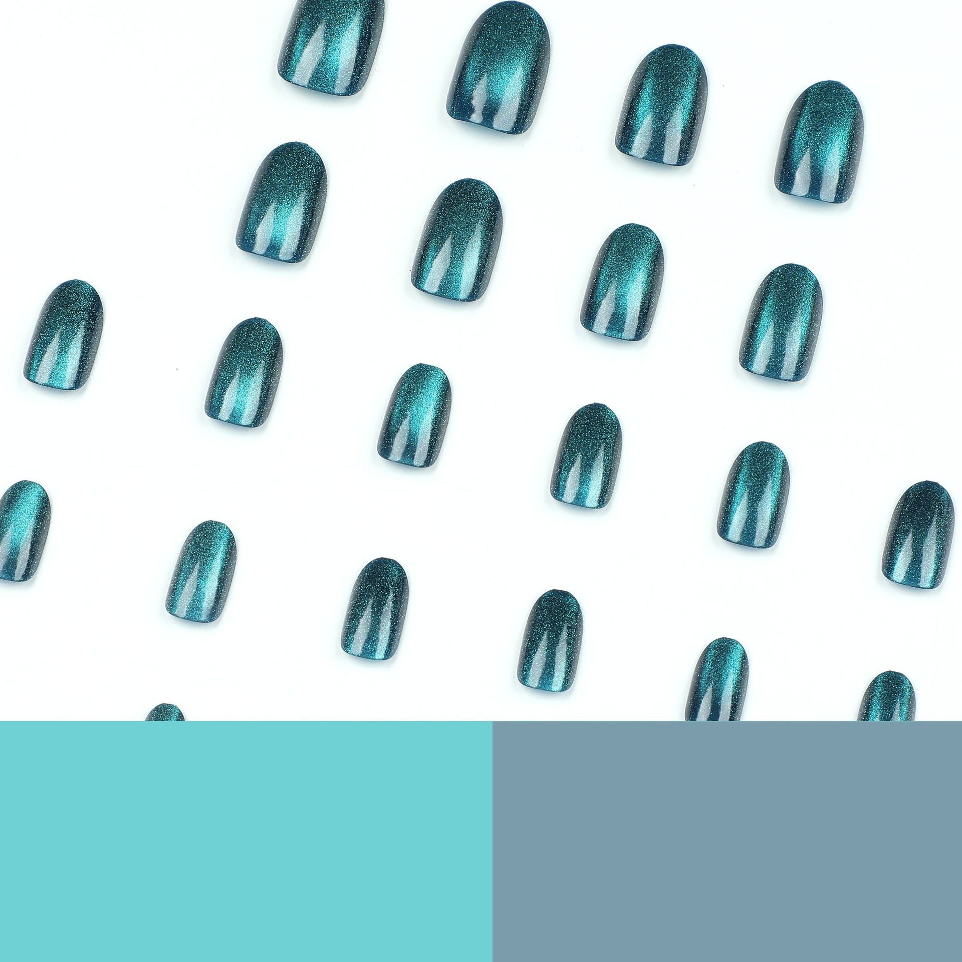 Adesivo, unha curta azul com marionete de olho de gato ｜365nails