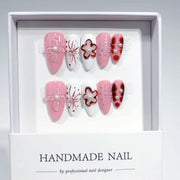 Sakura Whisper : "Cerise blush" – Ongles press-on longs en amande