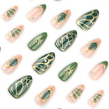 Green Gem Inspired Nails with Gold Metallic Accent Details
