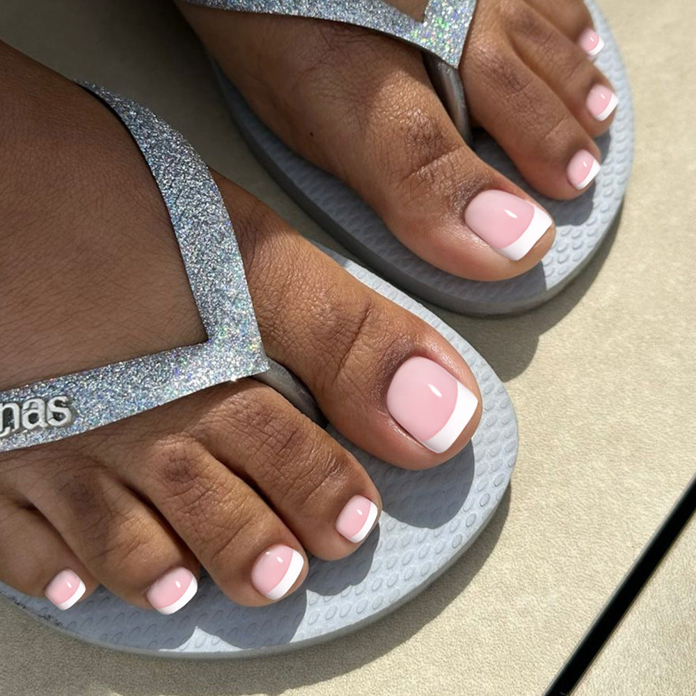 365nails: "Timeless French Pedicure" – Short Square Press-On Toenails