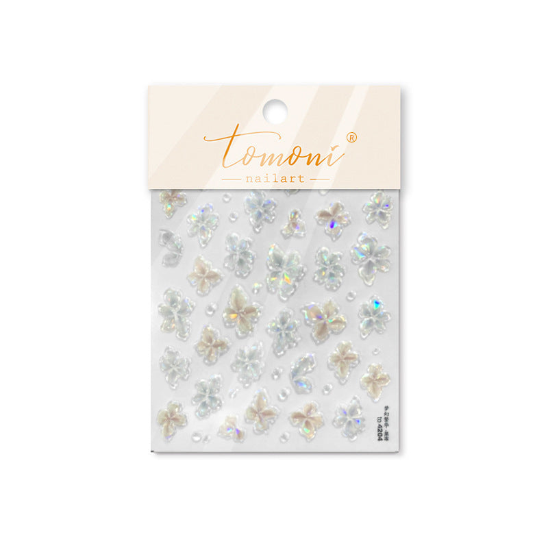 Iridescent  Embossed Flower Nail Stickers – Translucent Petal Set