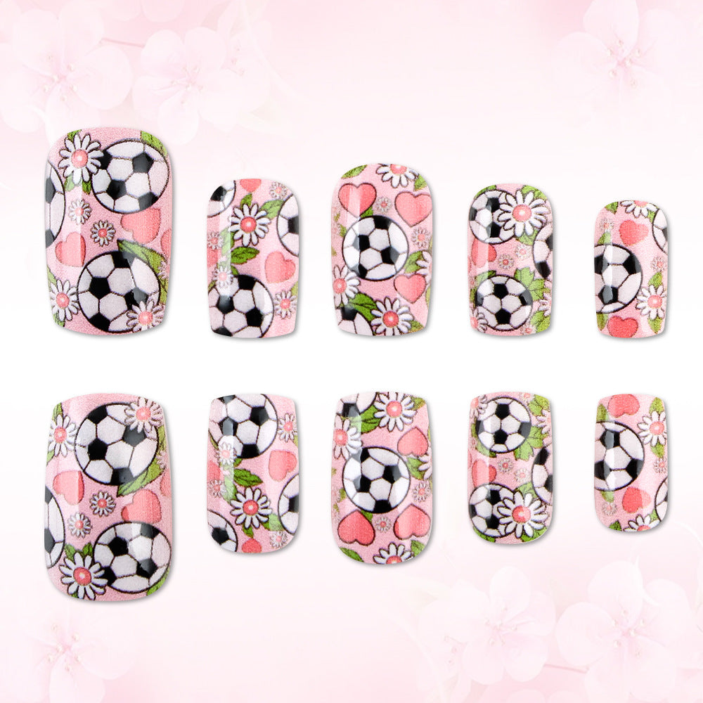 Copa do Mundo Unhas Postiças Coração Floral Rosa Fofo (Doce/24unidades/Oval)