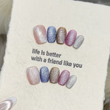 365nails: "Crystal Velvet" – 5D Textured Cat Eye Handmade Almond Nails