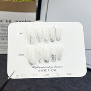 Minimalist Silver Line Art Abstract Chrome Accent White Press-On Nails