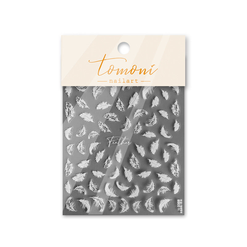 Elegant Feather: "White Feather Emboss" – 3D Embossed Nail Sticker