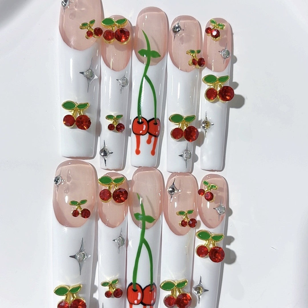 Cherry Garden French Crystal Press On Nail Set