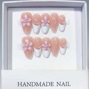 Sakura Pearl French: "Pink Floral" – Almond Press-On Nails