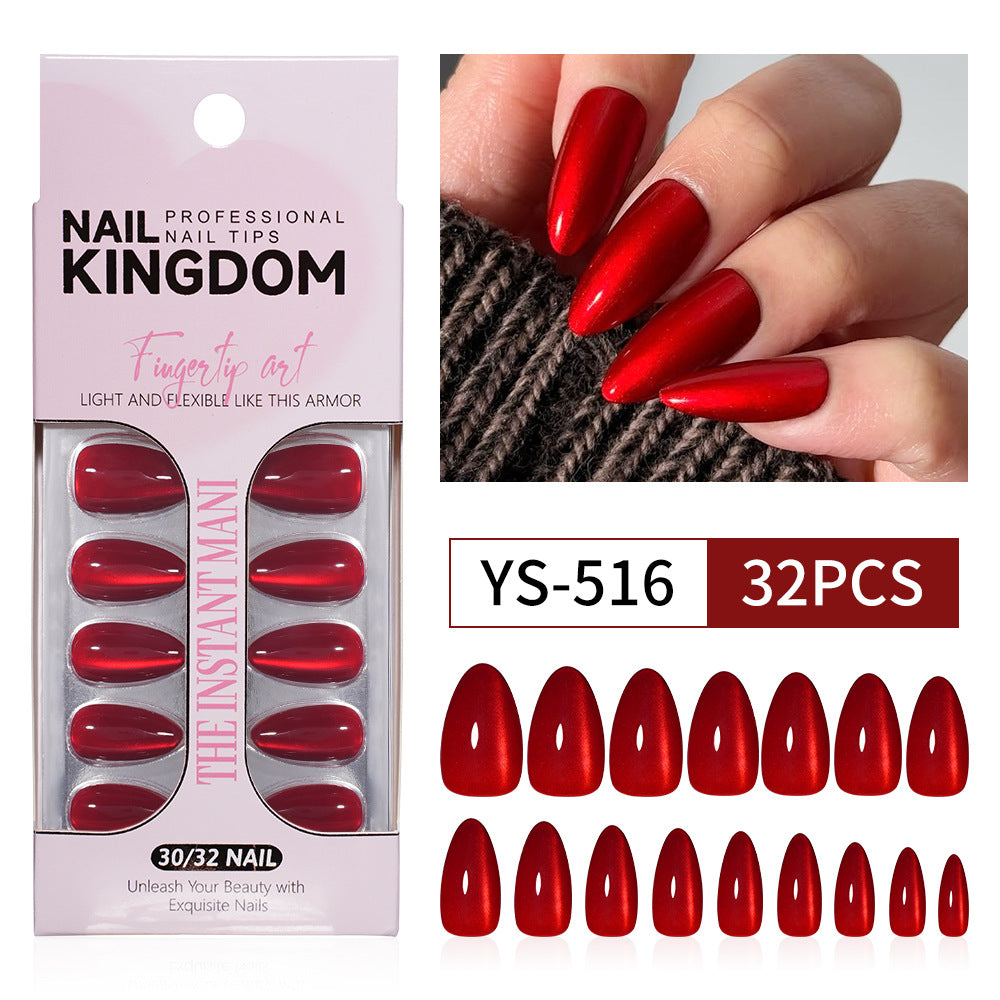 "Cherry Red Cat Eye" - Vibrant 32Pcs Press-On Nails Set