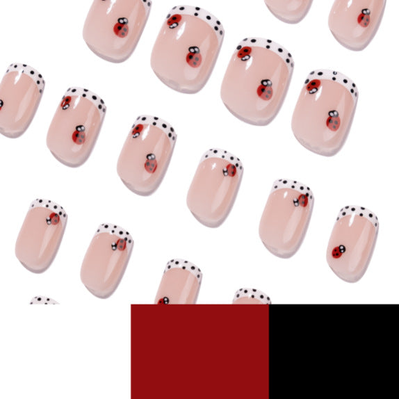 365nails: "Ladybug Polka Dot French Square" – Cute Press-on Nails