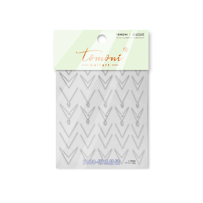 Minimalist Chevron: "Silver Crystal Chevron" – 3D Embossed Nail Sticker