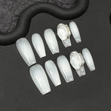 Pilha simples de diamantes, temperamento de unhas postiças feitas à mão, atmosfera alta e fria, remendo de unha médio e longo, adesivo de unha usável. 365nails