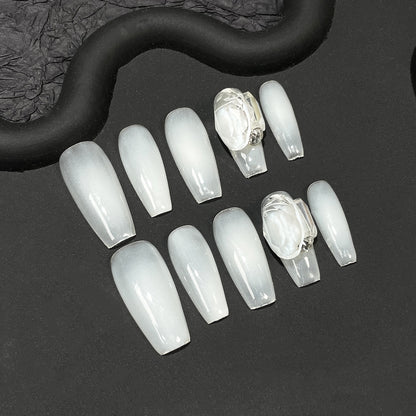 Simple stack of diamonds, handmade press-on nails temperament, high and cold atmosphere, medium and long nail patch, wearable nail sticker.｜365nails