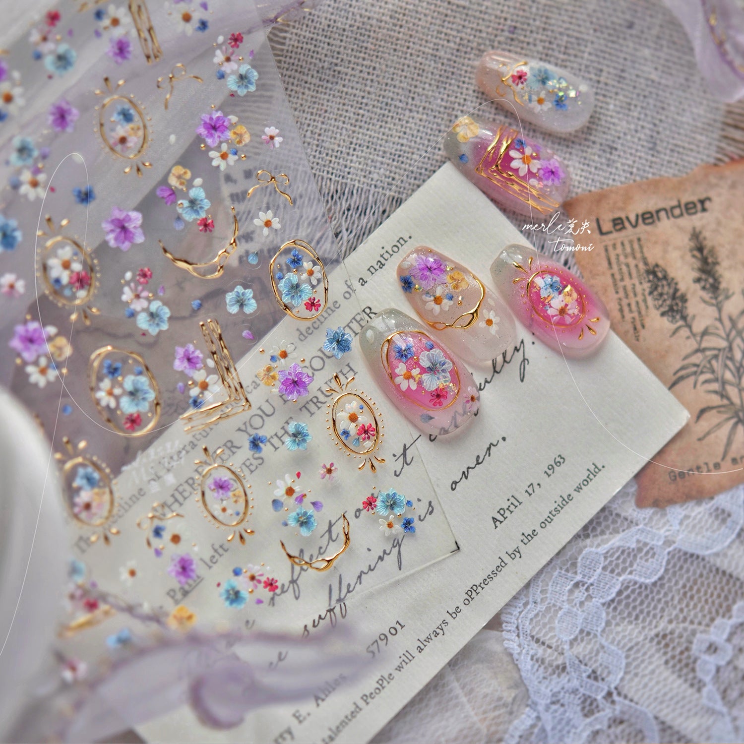 Pastel Wildflower Wreath – Romantic Vintage Nail Art Stickers