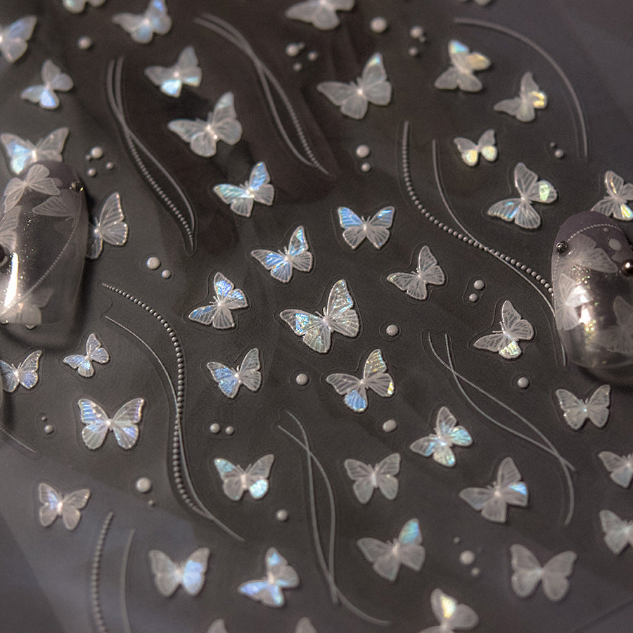 Holographic Butterfly Nail Stickers – 3D Embossed Iridescent Set
