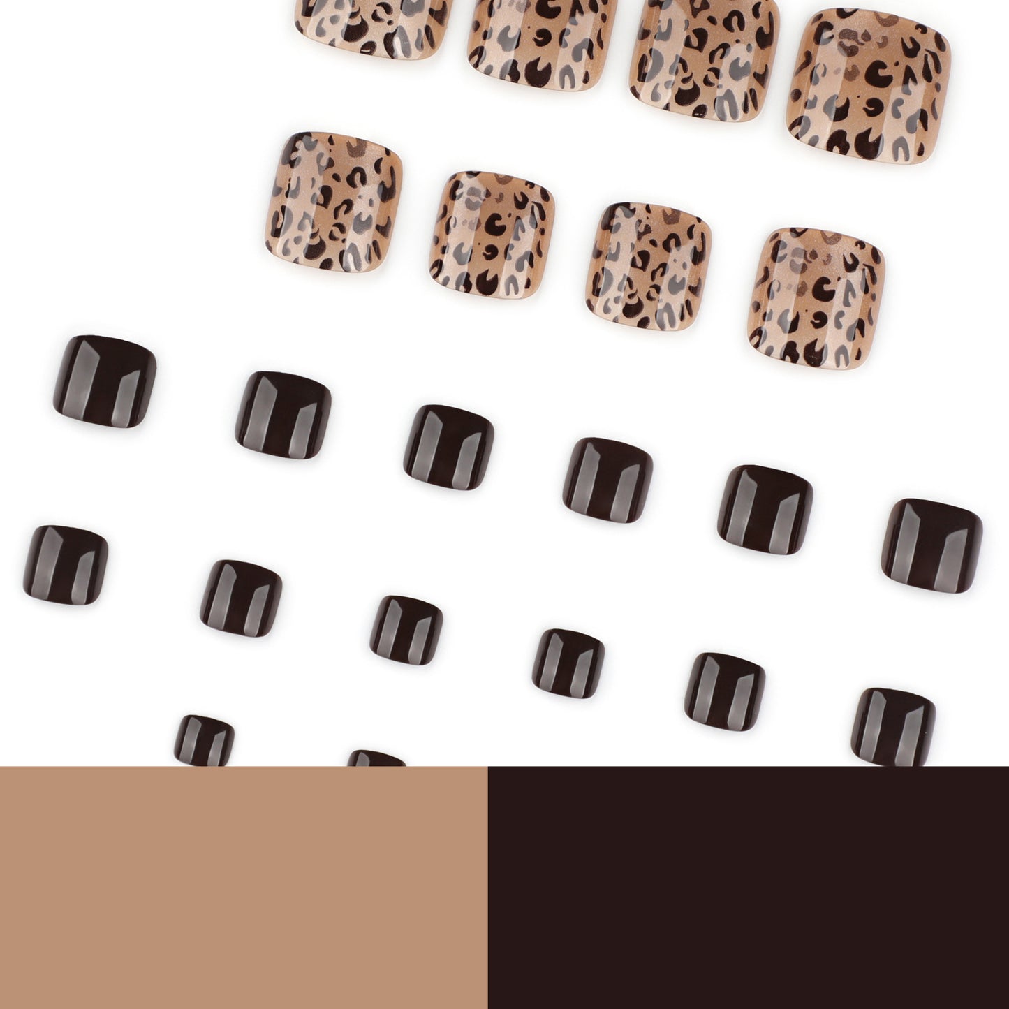 Leopard print cat eye manicure and pedicure simple short square toe nail chips