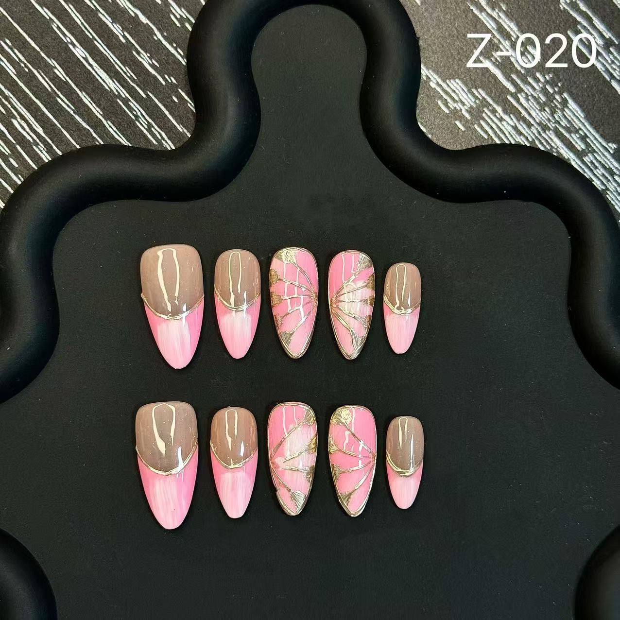 365nails: 「粉色華麗」 金脈與大理石 手工製 尖形 穿戴甲