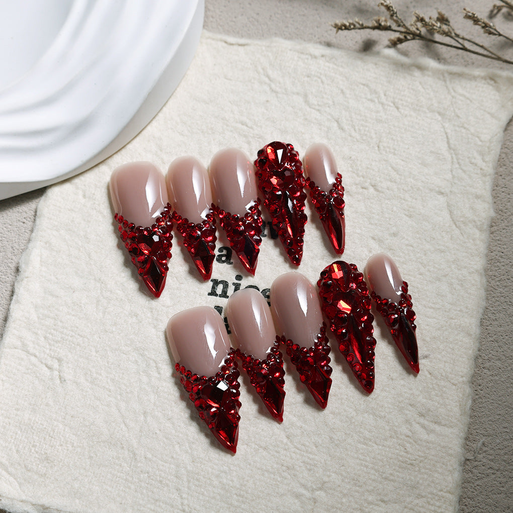 Red Crystal Stiletto Luxury Press-On Nails