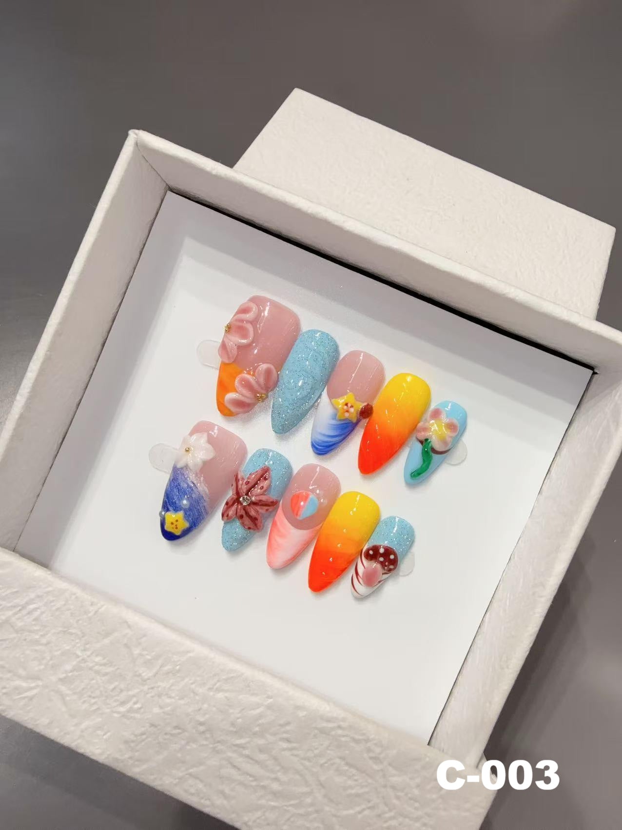 365nails: "바다의 미풍" – 3D 조개 수제 스틸레토형 프레스온 네일