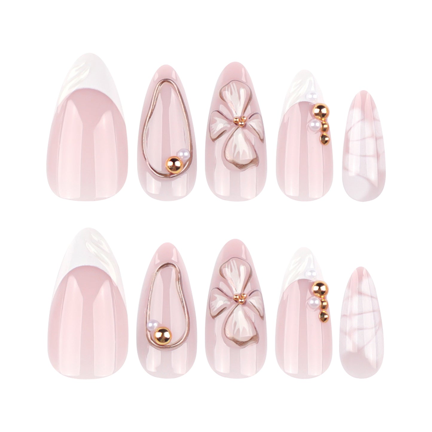 Short almond 3D three-dimensional flower fresh press-on nails