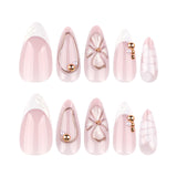 Short almond 3D three-dimensional flower fresh press-on nails
