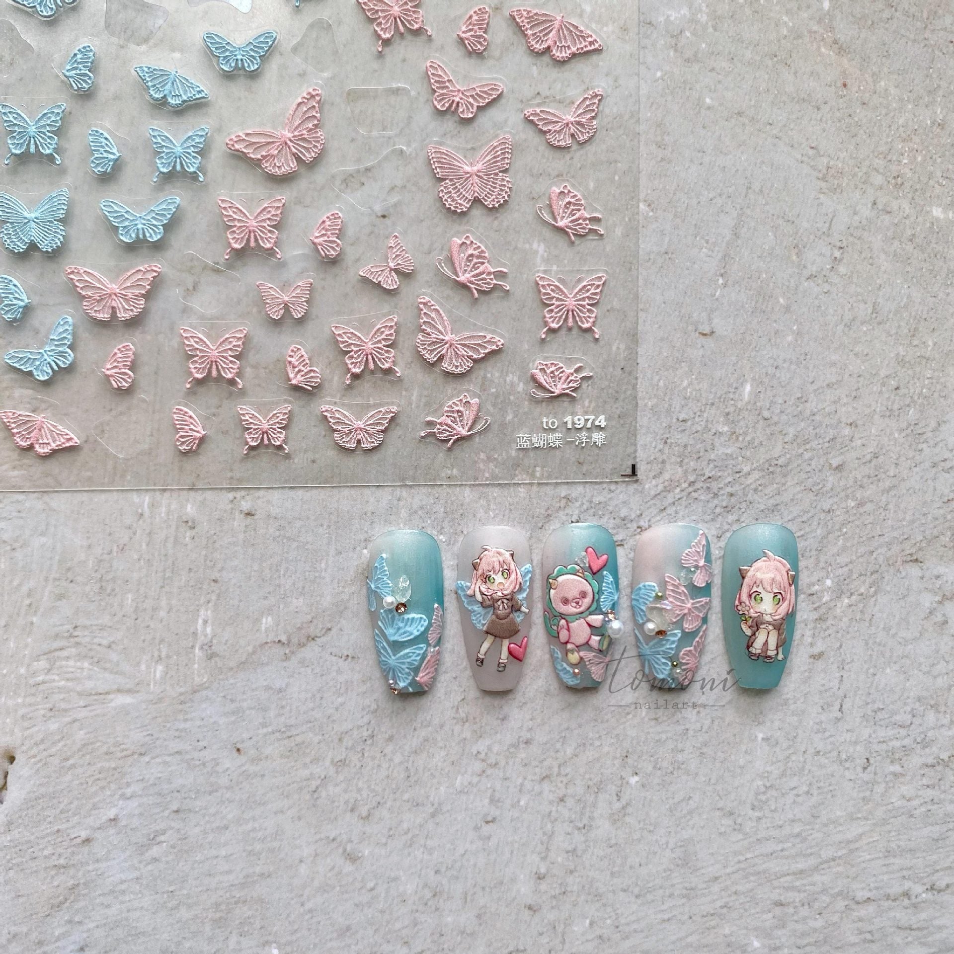 Blue & Pink Butterfly Flutter – Delicate Nail Art Set