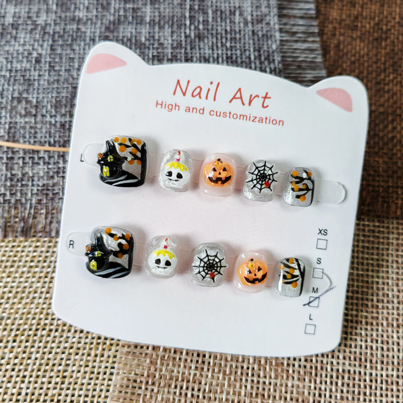365nails-萬聖節驚奇兒童系列：「萬聖節動物遊行」 – 兒童短款方形穿戴甲