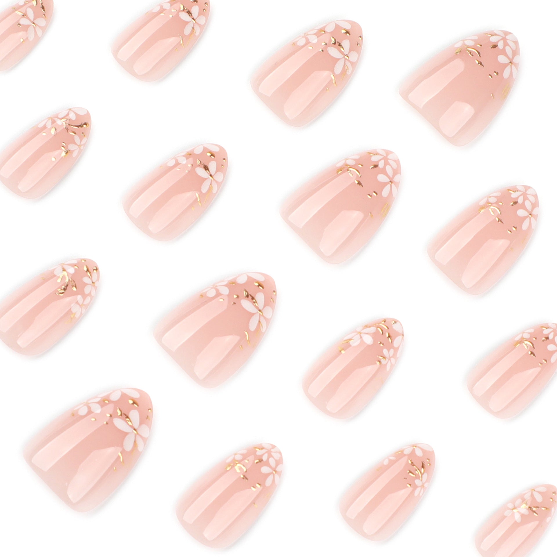 Short Fresh White Flower Simple Almond press-on nails