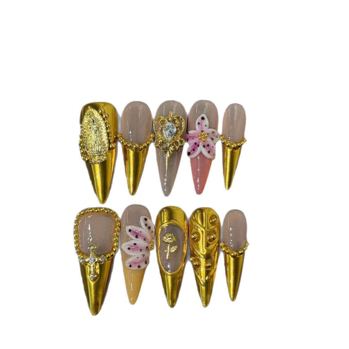 365nails: 帝王金 — 3D 華麗雕刻 手工製 尖形穿戴甲