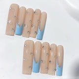 Nude Blue Minimal Crystal Accent Press On Nails