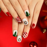 Christmas candy fake nails wholesale short nails art patch finished nails sticker press on nails removable｜365nails