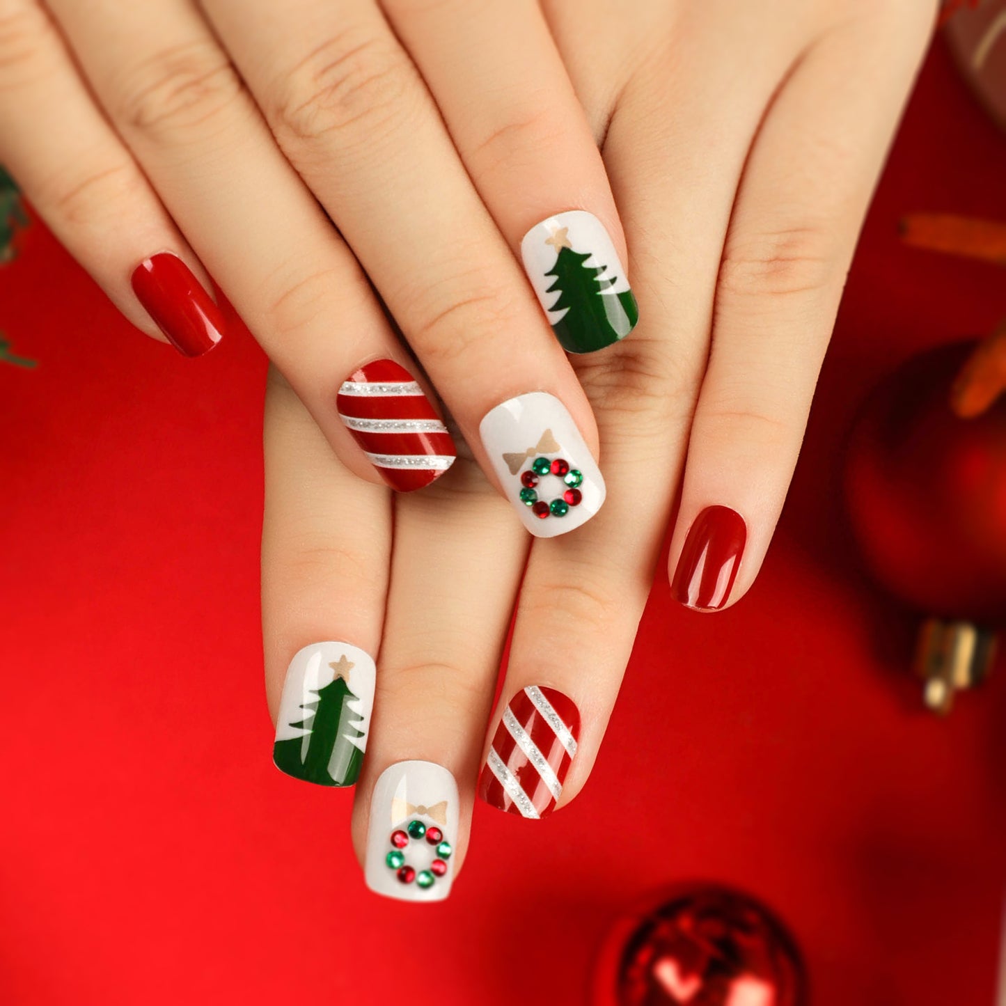 Christmas press on nails snowflake love snowman manicure short almond bow  long nail wholesale｜365nails
