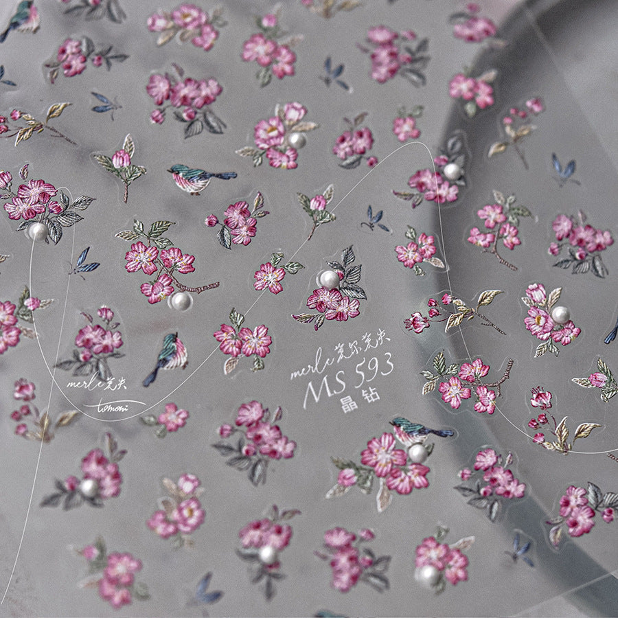 365nails: "Vintage Pink Blossom & Swallow" – nail art stickers