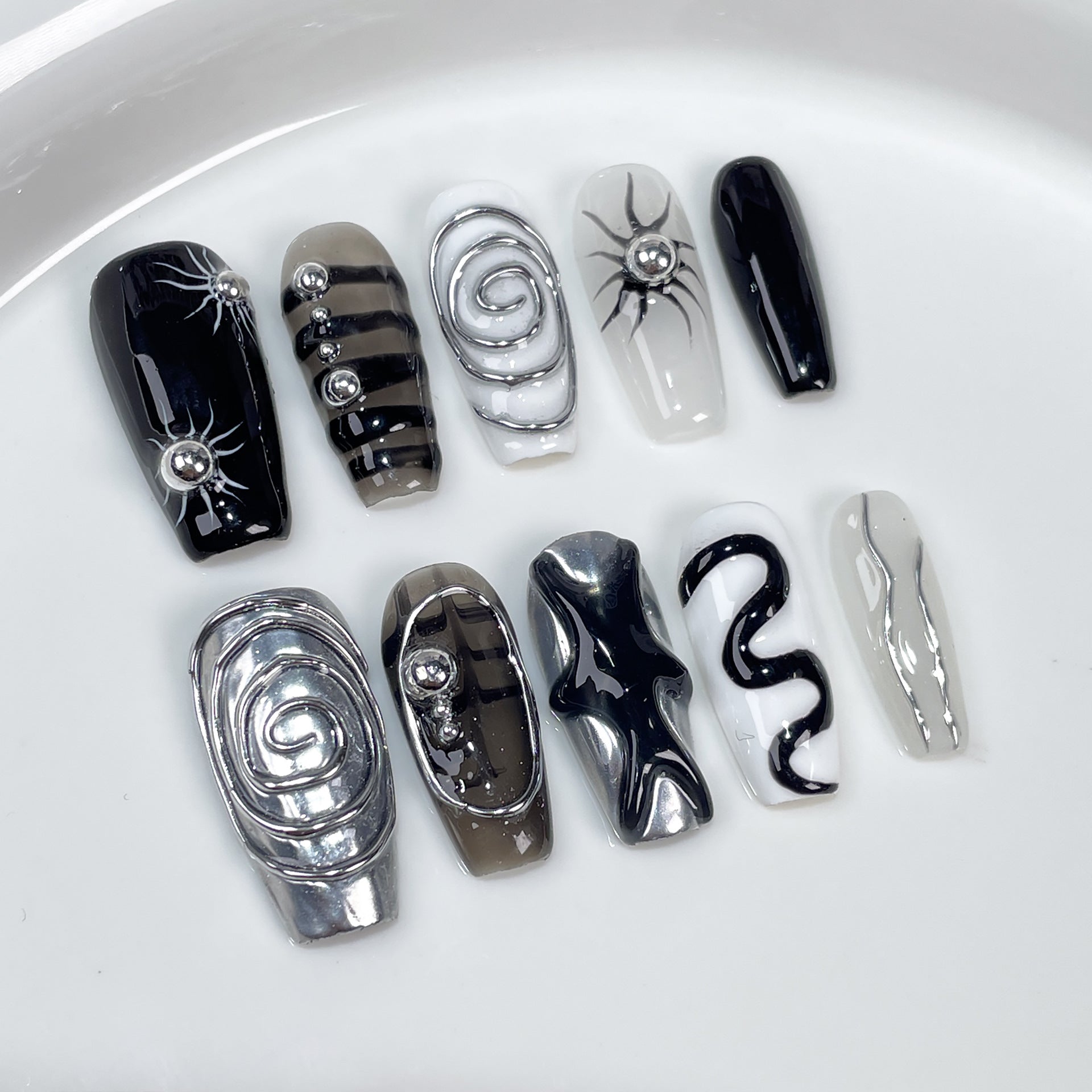 Handmade press on nails dark holy light reflects individuality niche relief manicure  wears fake nails｜365nails