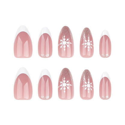 Simple French White Wear Nail Christmas Snowflake Nail Art False Nail Gold Glitter Short Nail Sheet Wholesale｜365nails