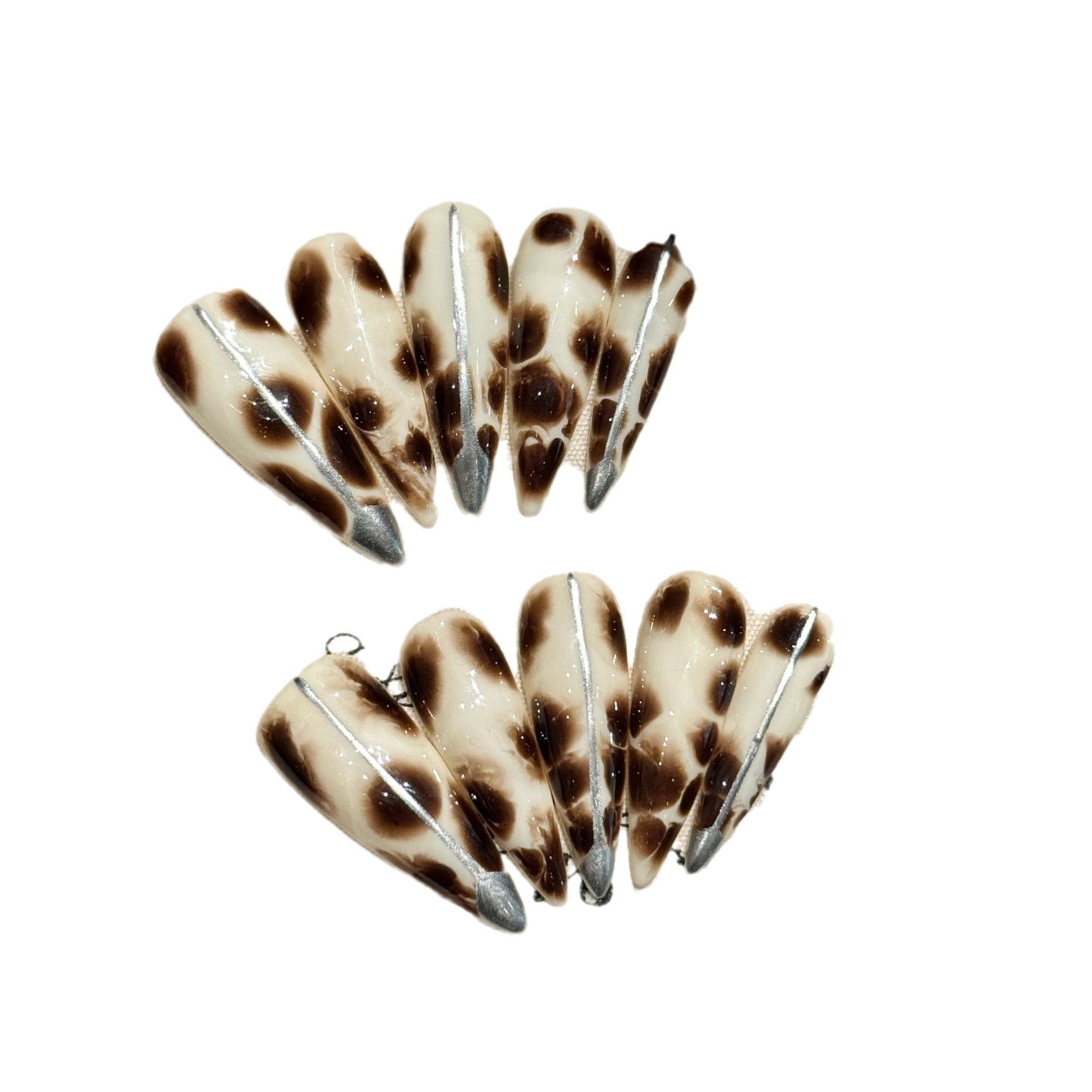 365nails: "Wild Couture" – 3D 金屬條紋豹紋 手工製 尖形 穿戴甲