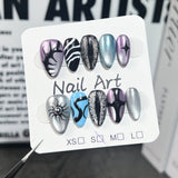 Uñas postizas hechas a mano, estilo ojo de gato, uña corta pintada a mano, parche almendrado | 365nails