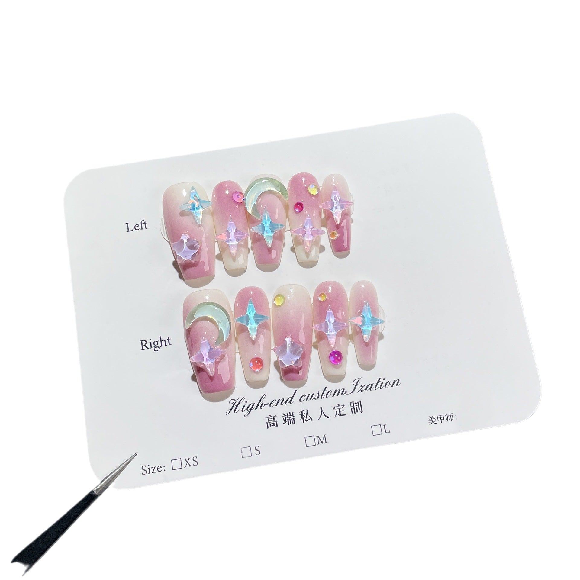 Parche para uñas hecho a mano con diseño de estrella, color moca transparente, para uñas medianas y largas, color morado ruborizado, para usar en uñas 365nails