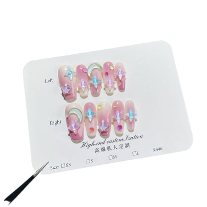Adesivo de unha feito à mão, transparente, mocha, estrela, médio e longo, blush roxo, adesivo de unha usável ｜ 365nails