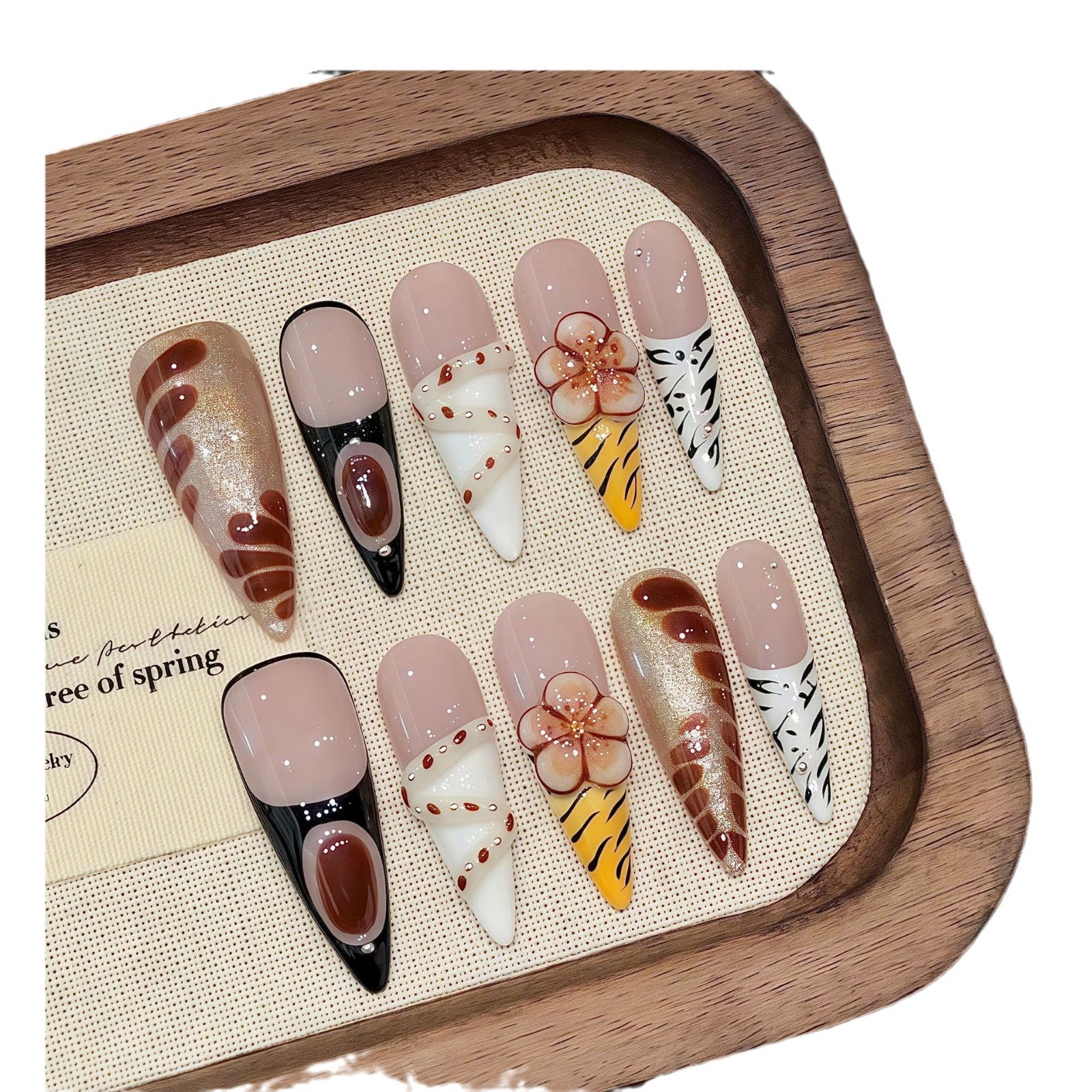 365nails: "Wild Bloom" – 3D Floral & Animal Print Handmade Long Stiletto Nails