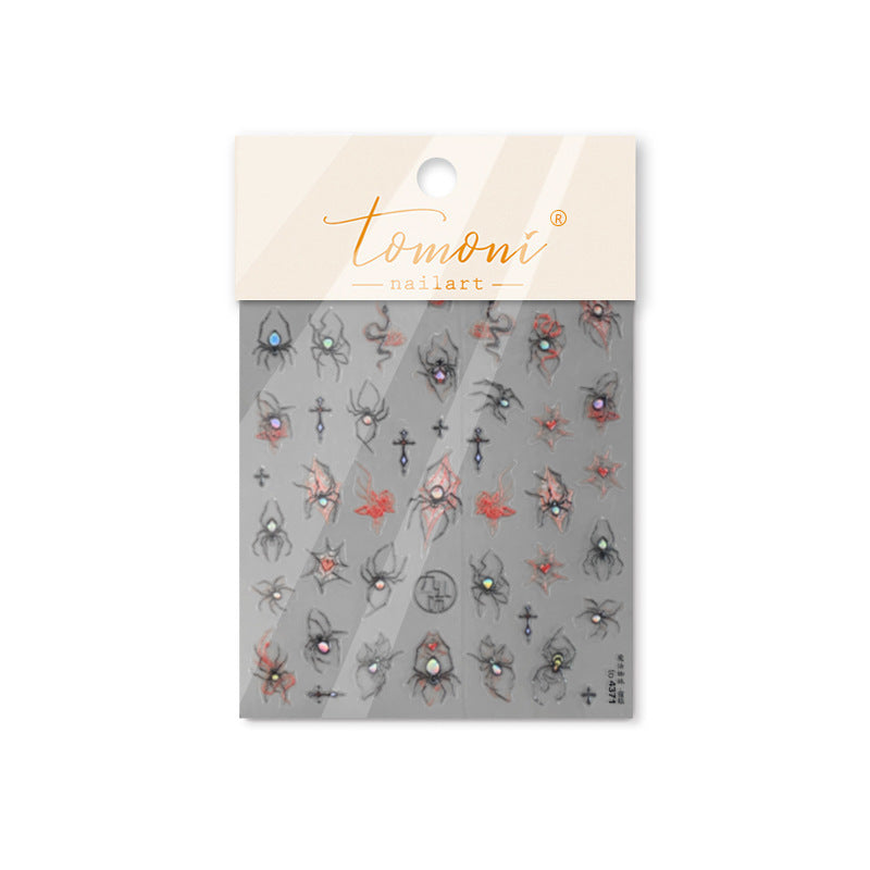 Gothic Spider & Cross: "Dark Gothic Spider" – 5D Embossed Nail Sticker