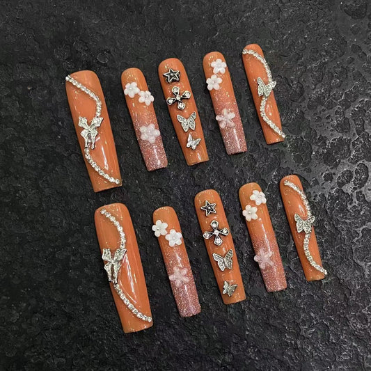 Extra long funny cartoon cute handmade nails personalized  hand-painted fake nails removable | 365nails