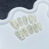 Pure handmade press-on nails relief camellia simple aurora fine flash nail patch wearable nail sticker wholesale｜365nails